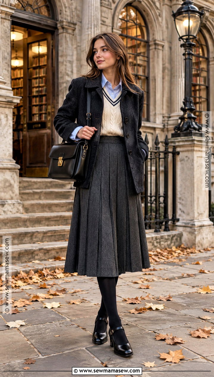 London Sweater Vest With Pleated Skirt And Mary Janes - 20 autumn london outfit ideas