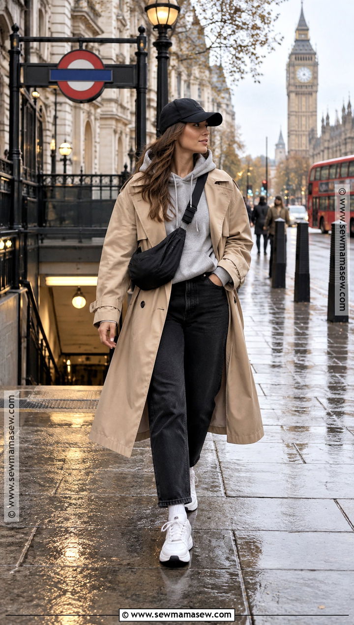 London Trench Coat and Hoodie Outfit - 20 London In November Outfits