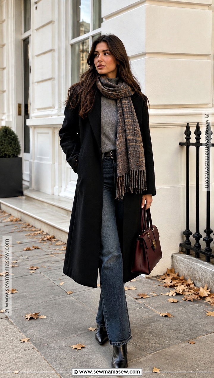 Long Black Coat And Blue Jeans Fall Outfit - 15 Fall Style 2026 Ideas for Women