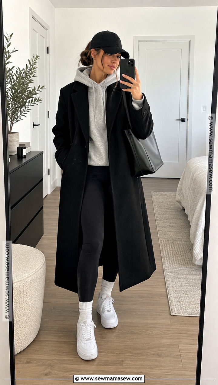 Long Black Coat With A Hoodie And Leggings - 15 Everyday Outfits Fall 2026