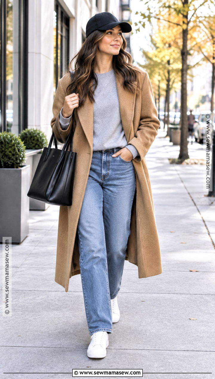 Long Camel Coat and White Sneakers - 20 Fall Street Fashion Ideas