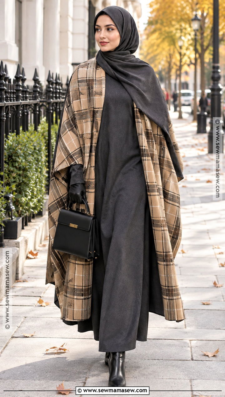 Long Cape and Straight Cut Abaya Hijab Outfit - 25 fall hijab outfits