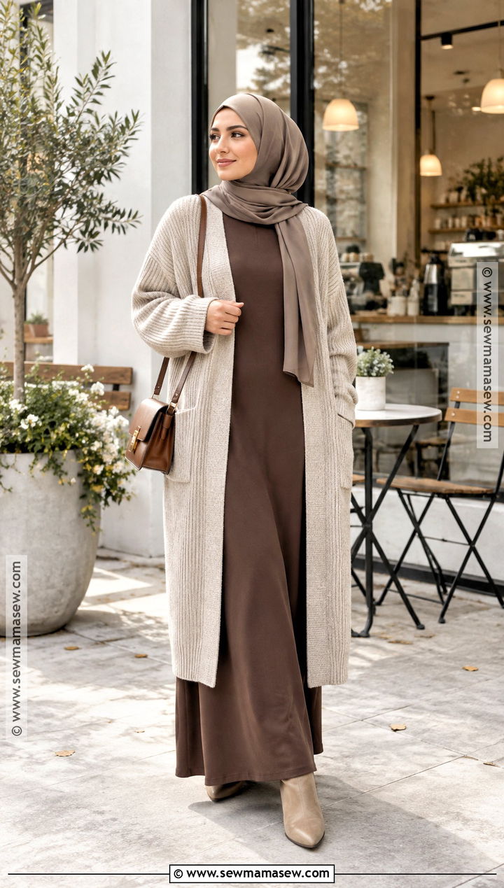 Long Cardigan And Column Dress Hijabi Fall Outfit - 20 hijabi fall fits