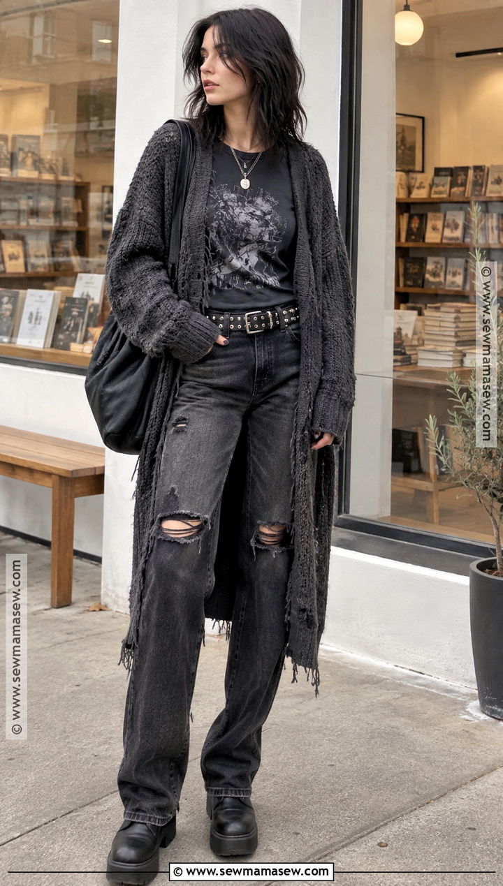 Long Cardigan And Distressed Denim Fall Outfit - 25 alternative fall outfits