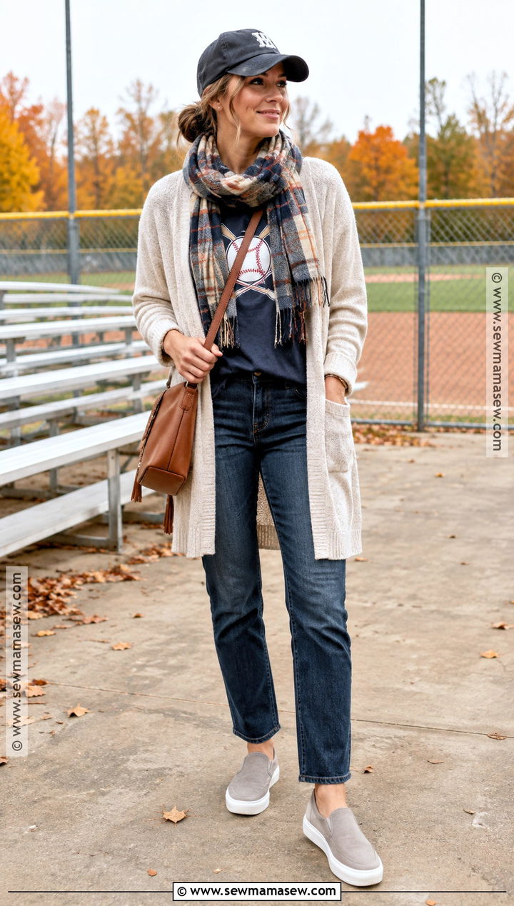 Long Cardigan And Graphic Tee Fall Sports Mom Outfit - 15 sports mom fall outfit ideas