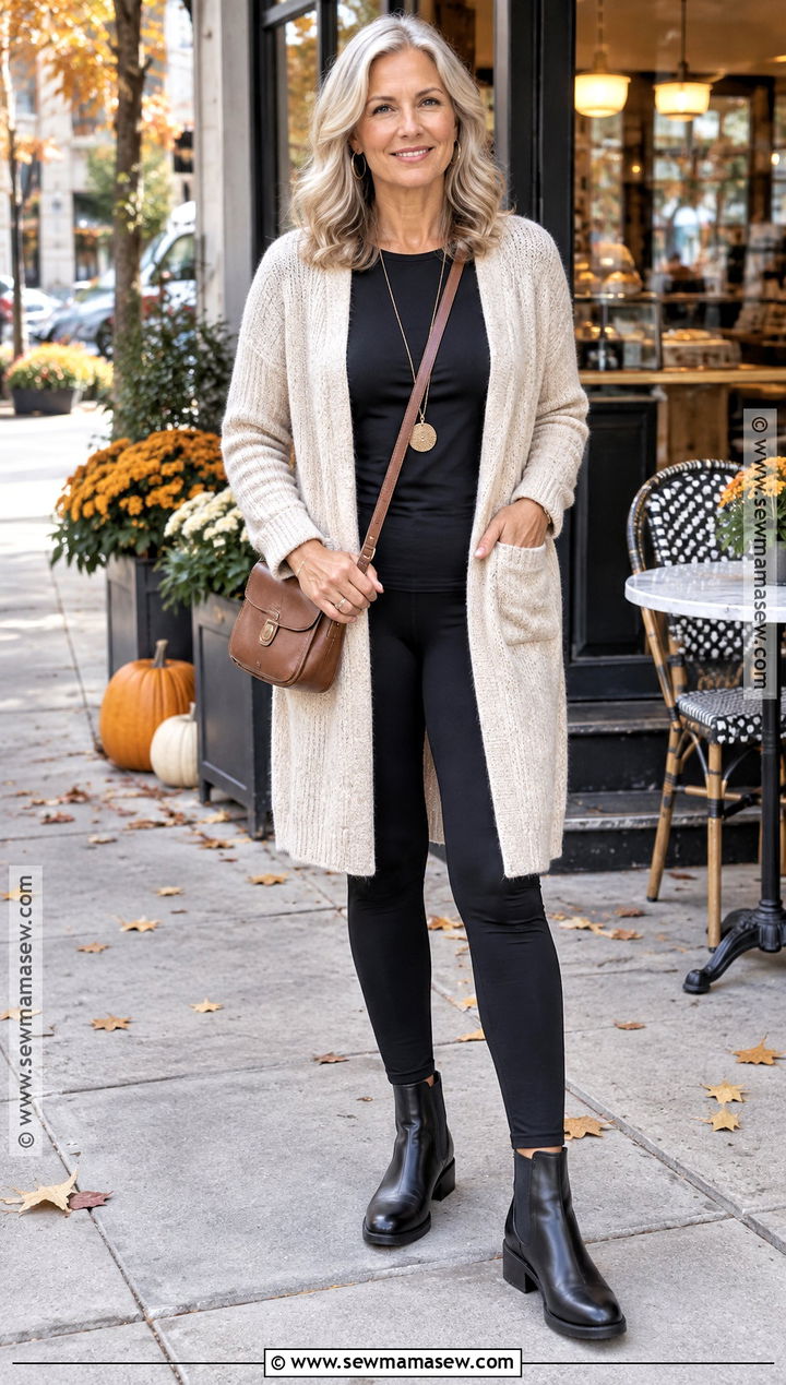 Long Cardigan And Leggings Fall Outfit - 15 Comfy Outfits Fall Lazy Days
