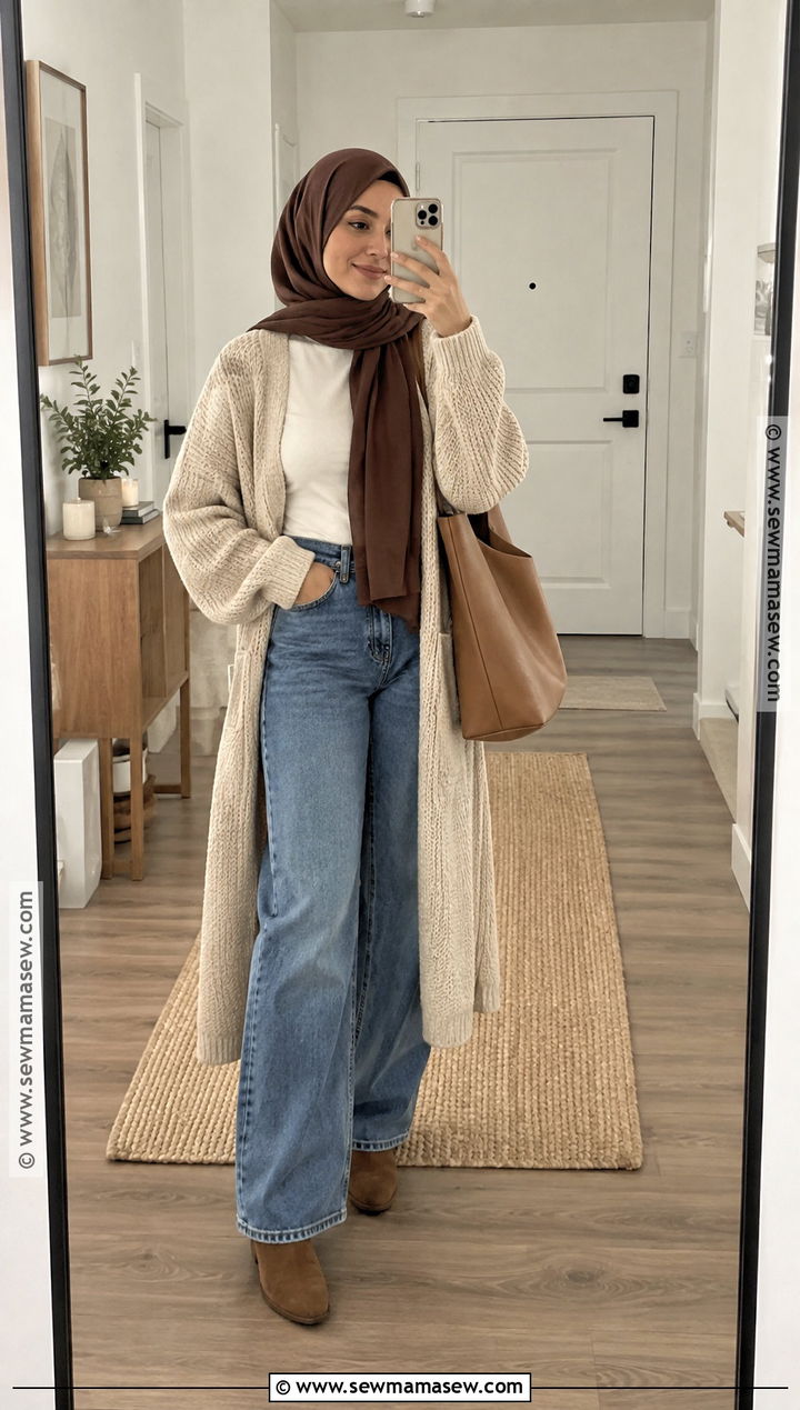 Long Cardigan And Loose Jeans Outfit - 20 fall outfits for hijabis