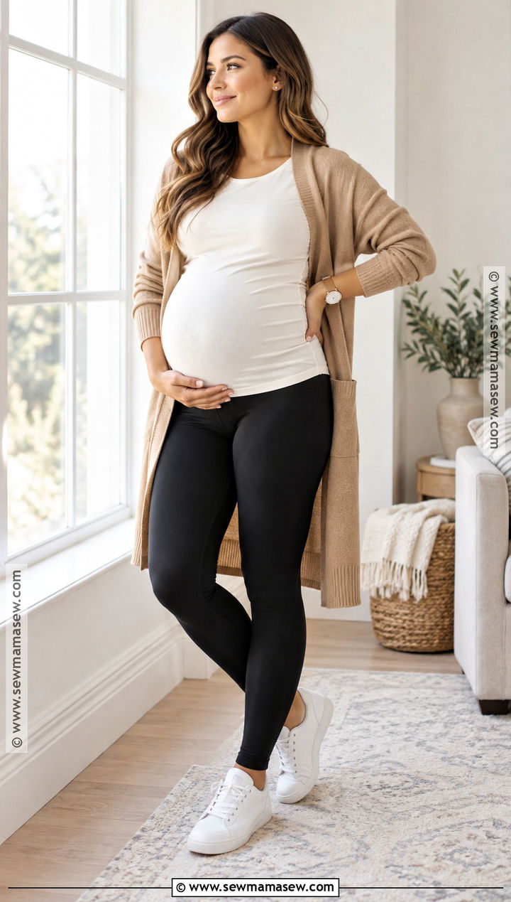 Long Cardigan And Maternity Leggings Outfit - 15 fall maternity outfits for photoshoot casual
