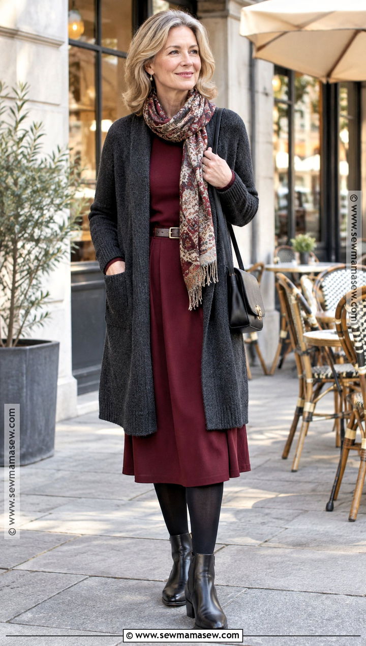 Long Cardigan And Midi Dress Europe Fall Outfit - 15 Outfits For Traveling In Europe Fall