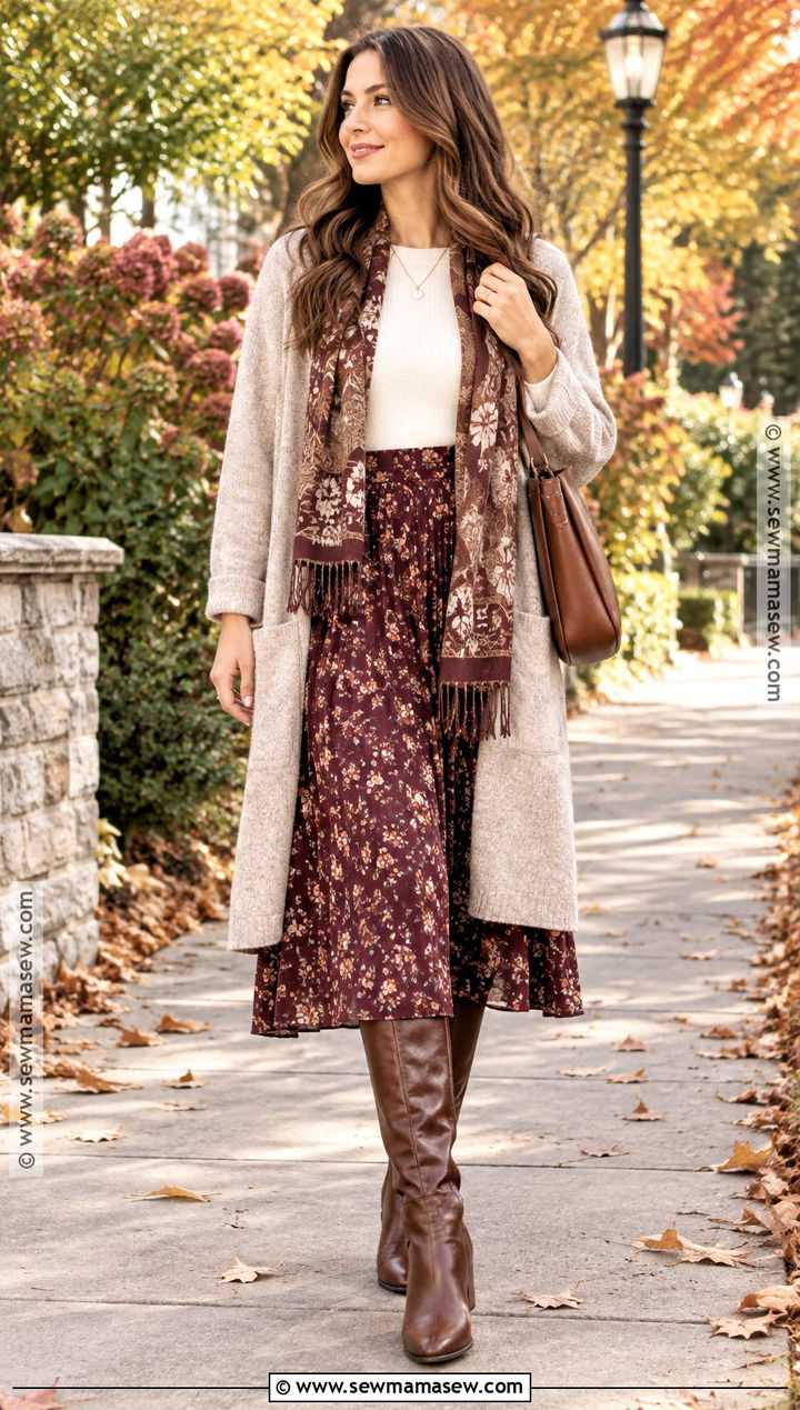 Long Cardigan And Midi Skirt Church Outfit - 20 Church Fits Fall