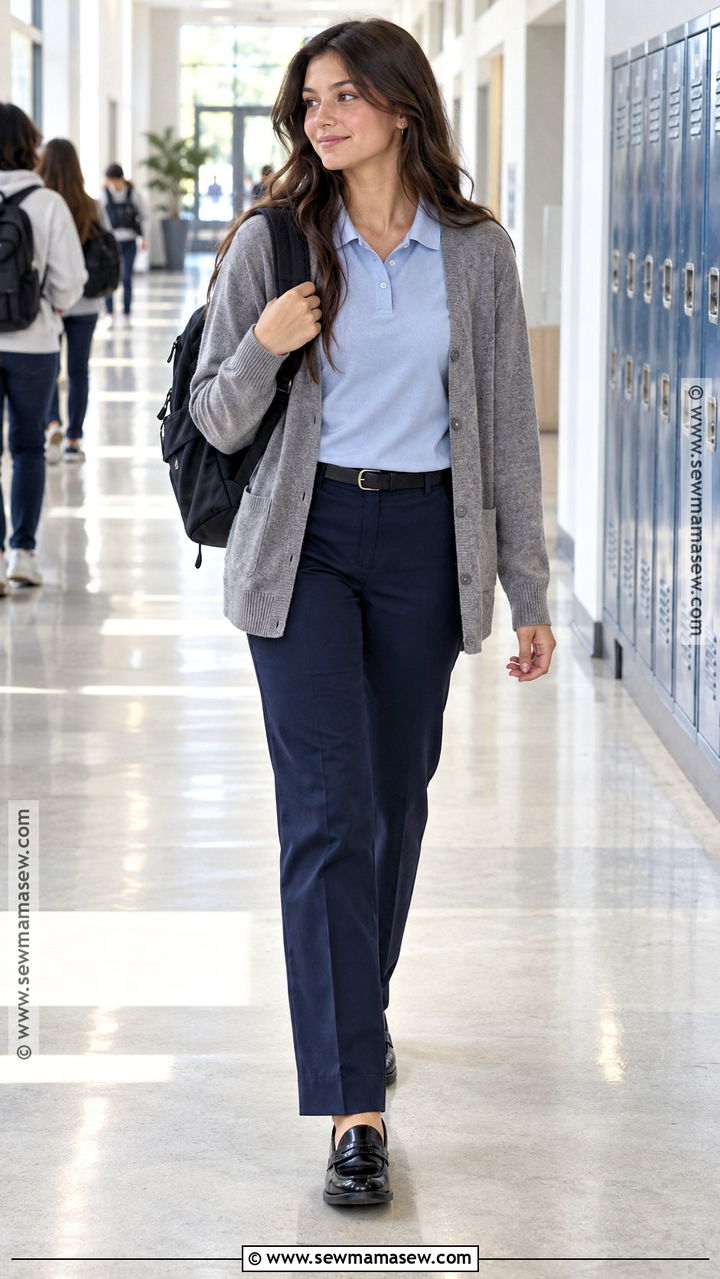 Long Cardigan And Navy Pants High School Uniform - 20 back to school outfits uniform highschool