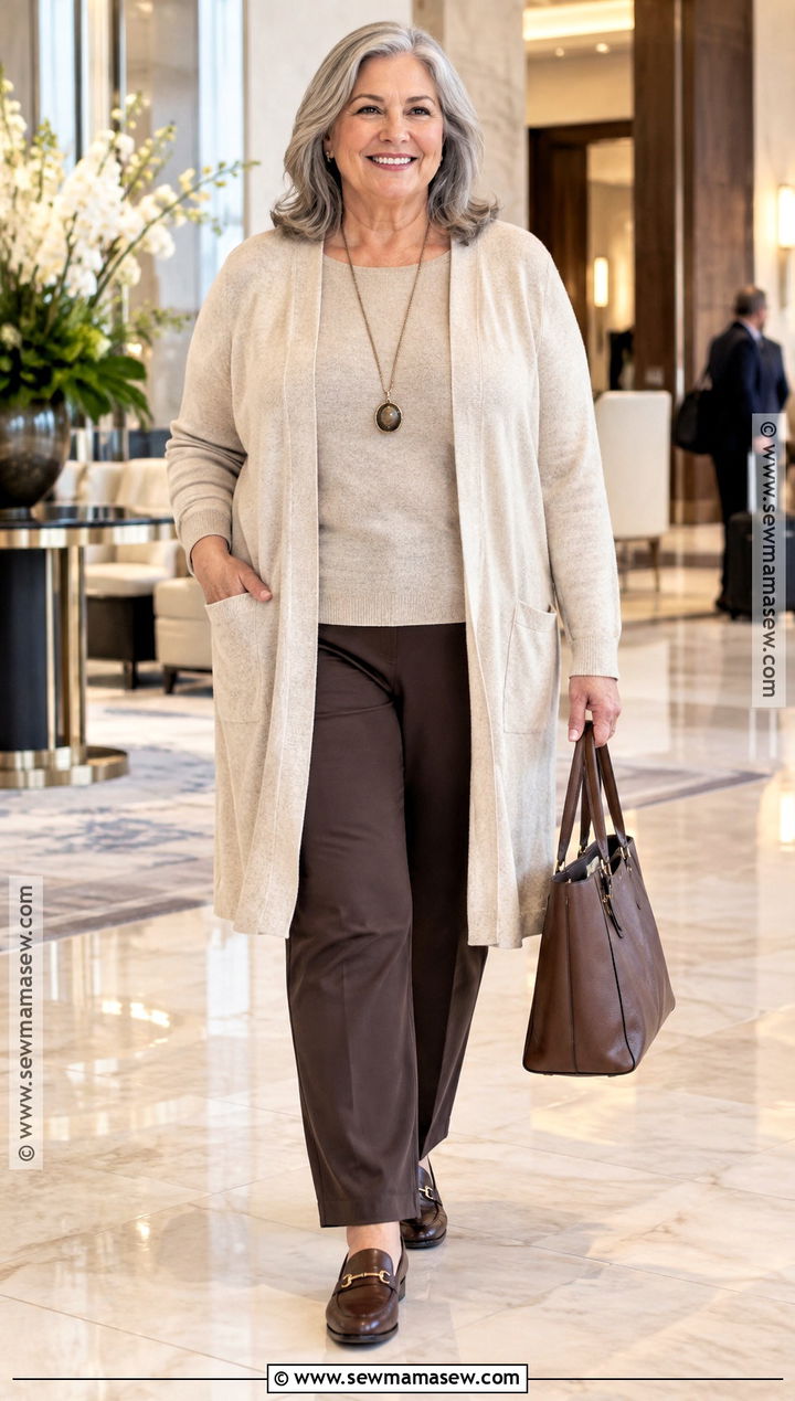 Long Cardigan And Pull On Pants Fall Outfit - 20 Fall Fashion Over 60 Ideas for Women