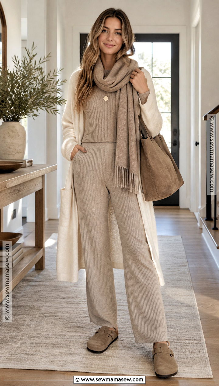 Long Cardigan And Ribbed Knit Set Fall Outfit - 25 chill fall outfits