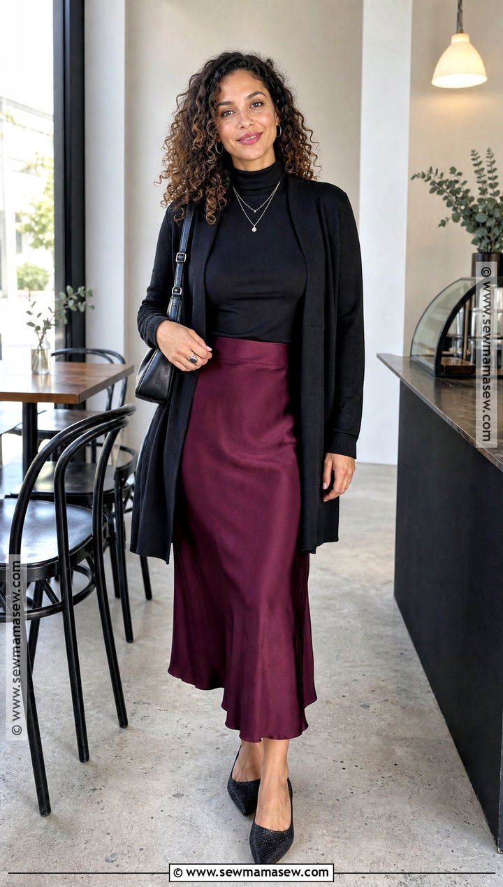 Long Cardigan And Satin Skirt Vampire Outfit - 30 vampire style outfits