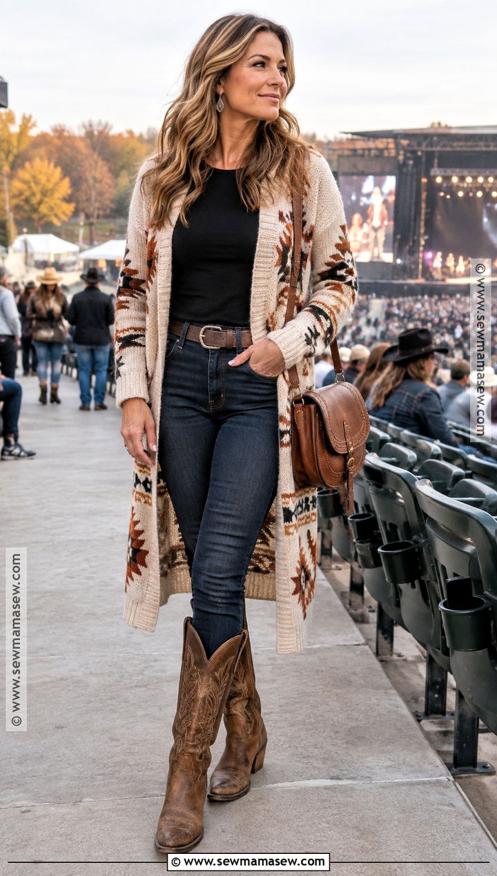 Long Cardigan And Skinny Jeans Country Concert Outfit - 25 fall country concert outfit ideas