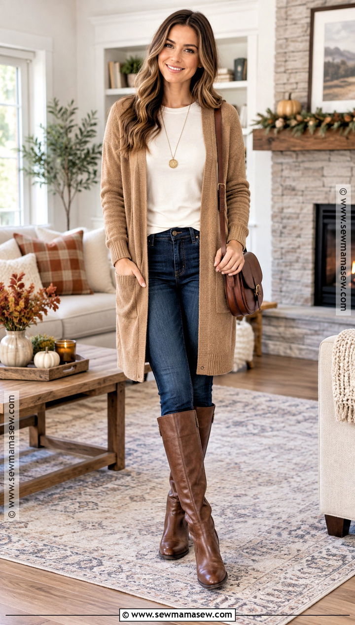 Long Cardigan And Skinny Jeans Thanksgiving Outfit - 20 Jeans Thanksgiving Outfit