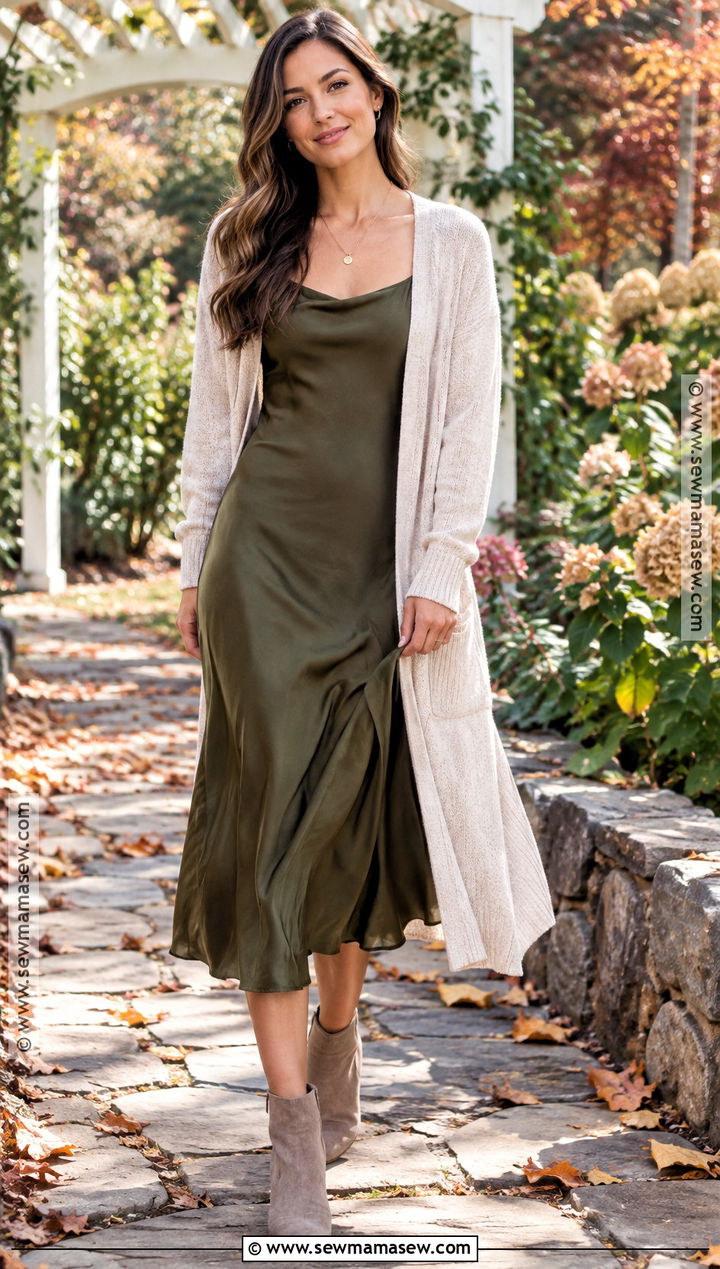 Long Cardigan And Slip Dress Fall Picture Outfit - 20 fall picture outfits for women