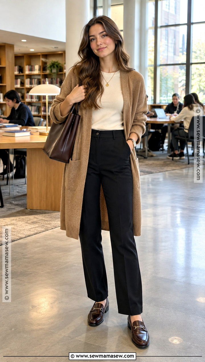 Long Cardigan And Straight Leg Pants College Outfit - 20 Autumn Outfits For College
