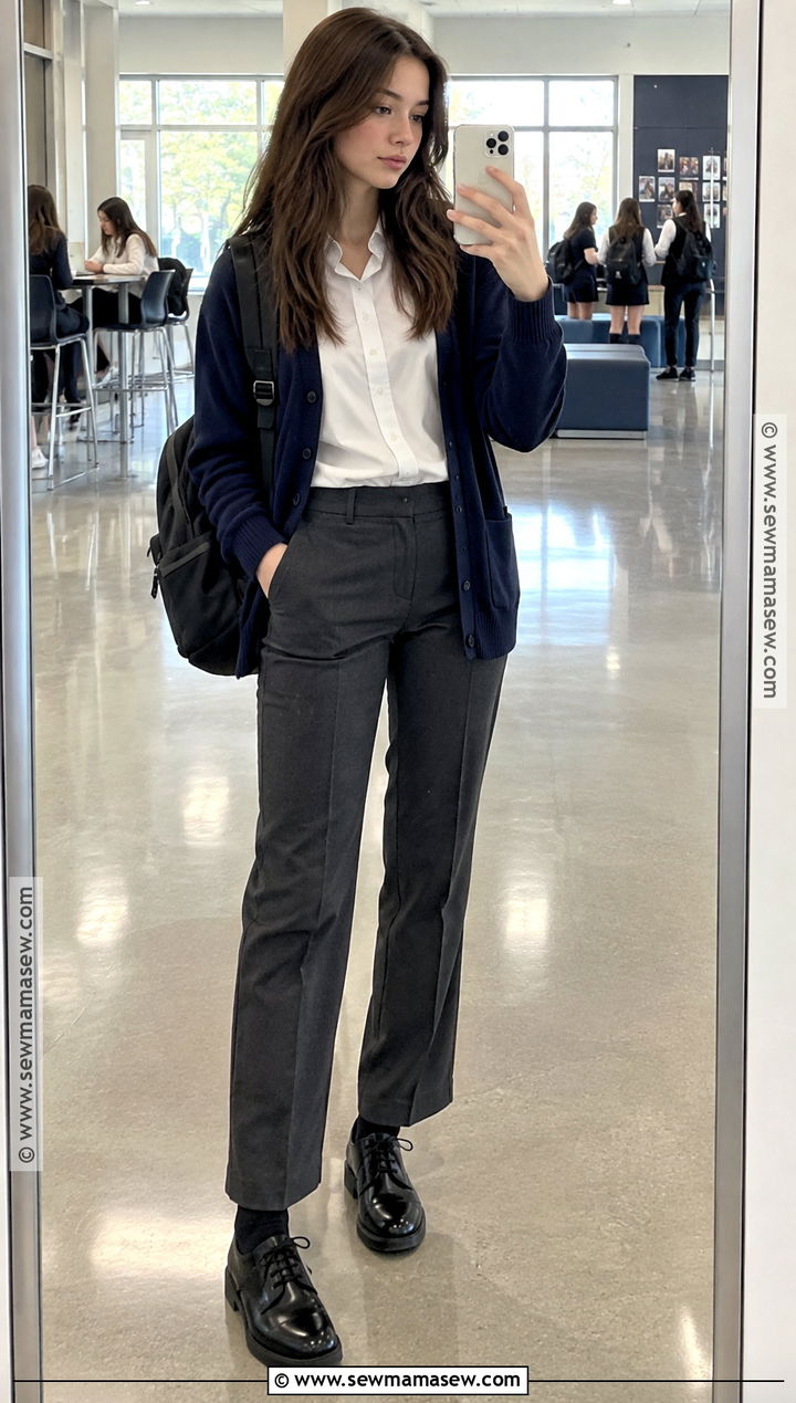 Long Cardigan And Straight Leg Pants Uniform - 25 back to school outfits uniform
