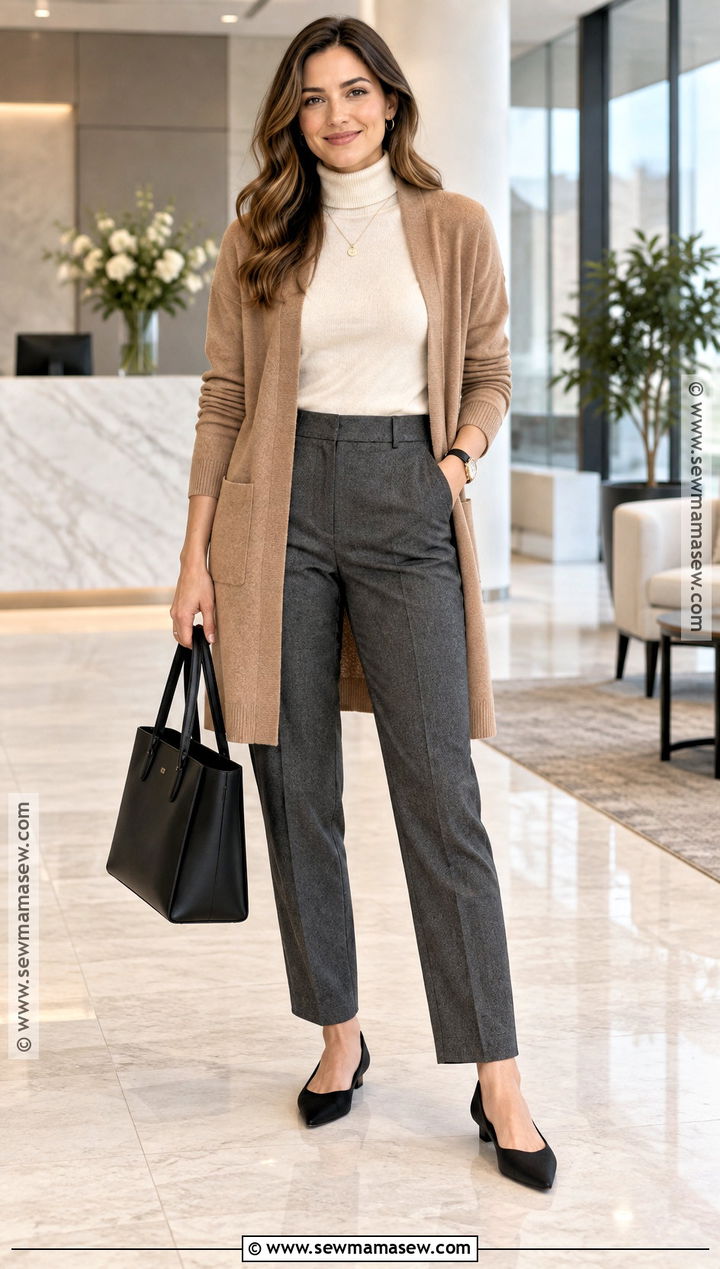 Long Cardigan And Tailored Trousers Autumn Outfit - 25 Cosy Autumn Outfits