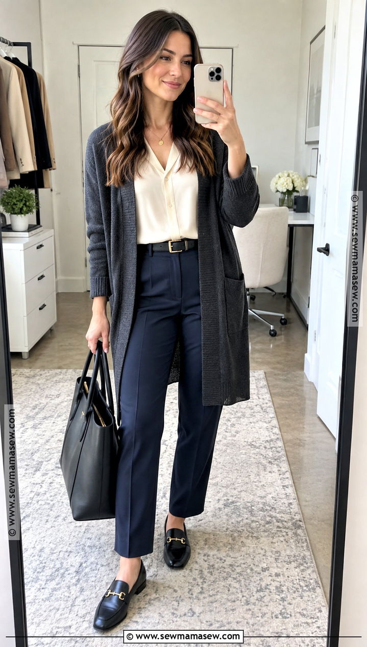 Long Cardigan And Tailored Trousers Office Autumn Outfit - 20 office autumn outfits