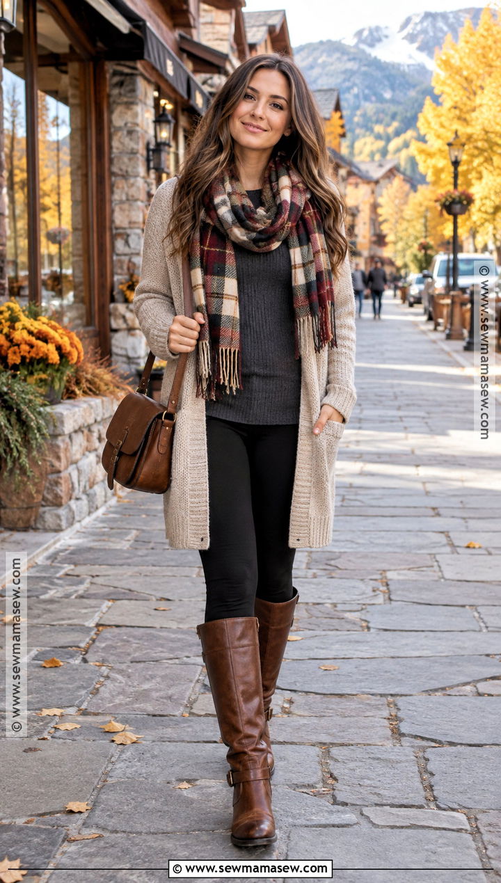 Long Cardigan And Thermal Leggings Mountain Outfit - 15 mountain vacation outfits fall