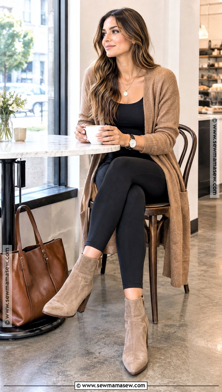 Long Cardigan Fall Leggings Outfit - 15 Fall Leggings And Lattes