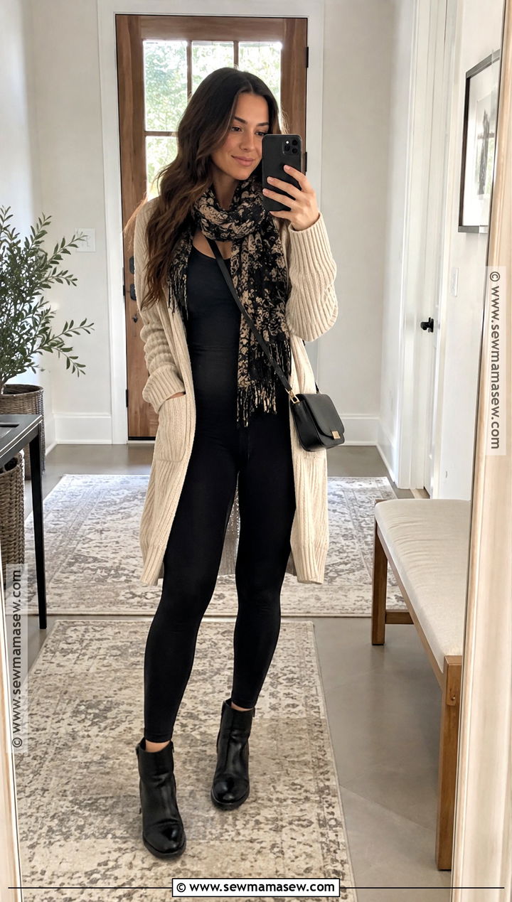 Long Cardigan Tank Top and Leggings Fall Outfit - 20 fall outfits basic