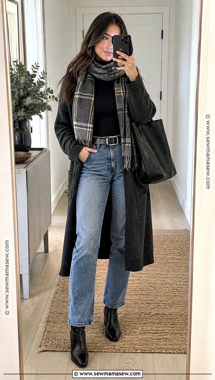 Long Cardigan Winter Outfit With Jeans - 25 autumn and winter outfits