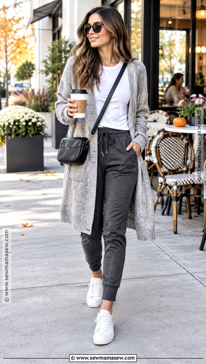 Long Cardigan With Joggers And Sneakers - 25 long cardigan outfit fall ideas