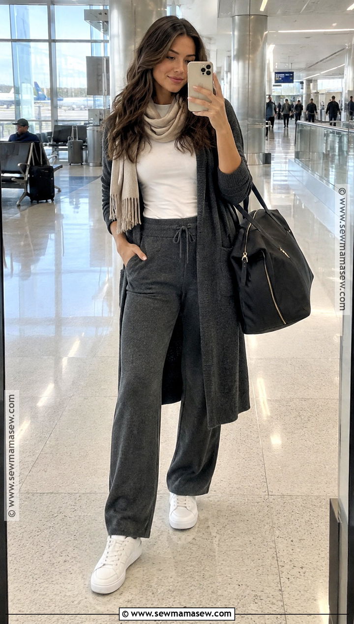 Long Cardigan With Knit Pants And Sneakers - 15 travel capsule wardrobe fall europe ideas 2026