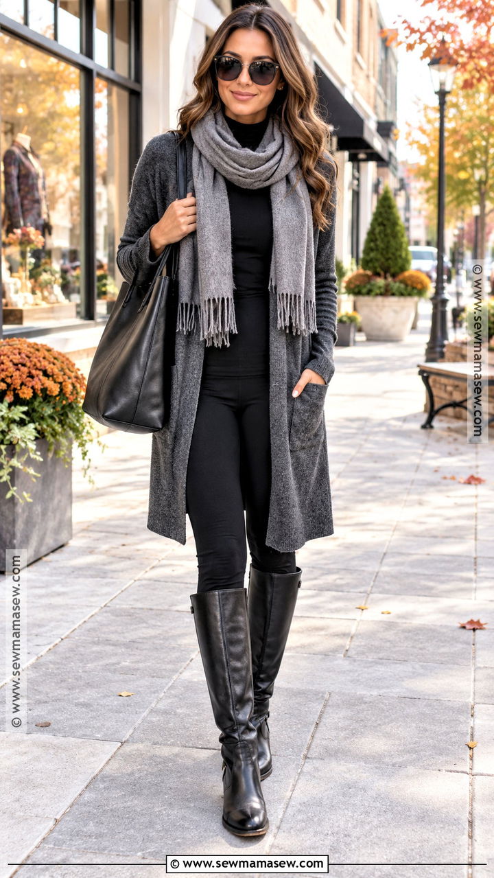 Long Cardigan With Leggings - 20 Cardigan Outfits Fall