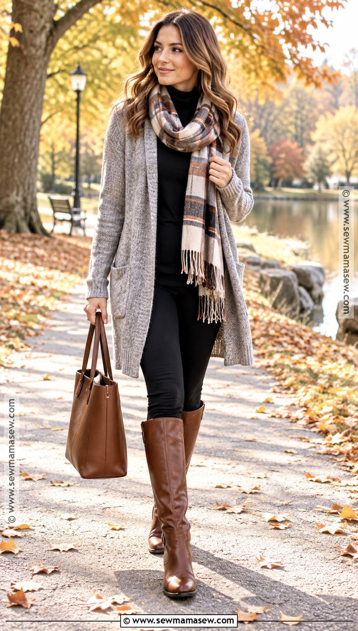 Long Cardigan With Leggings And Boots - 15 cozy fall cardigan style ideas