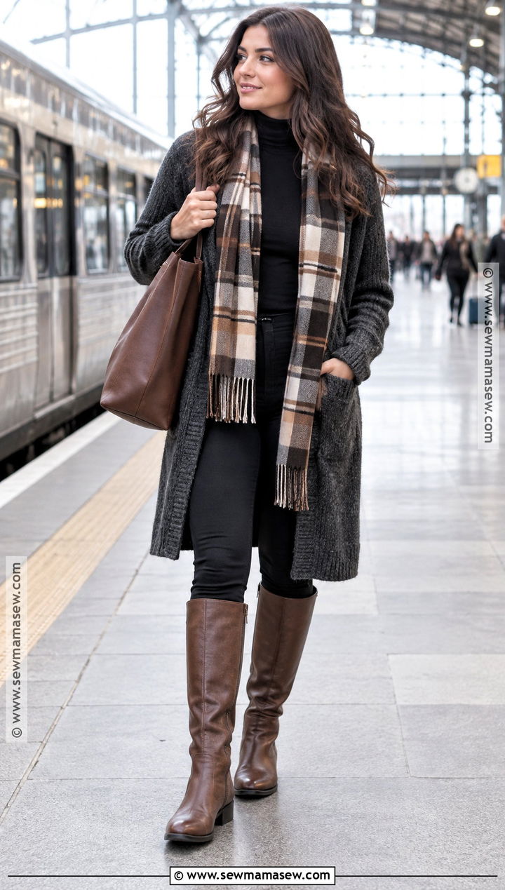 Long Cardigan With Leggings And Knee High Boots - 20 autumn cardigan outfit ideas