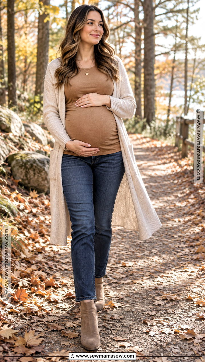 Long Cardigan With Maternity Jeans - 15 fall maternity photos jeans