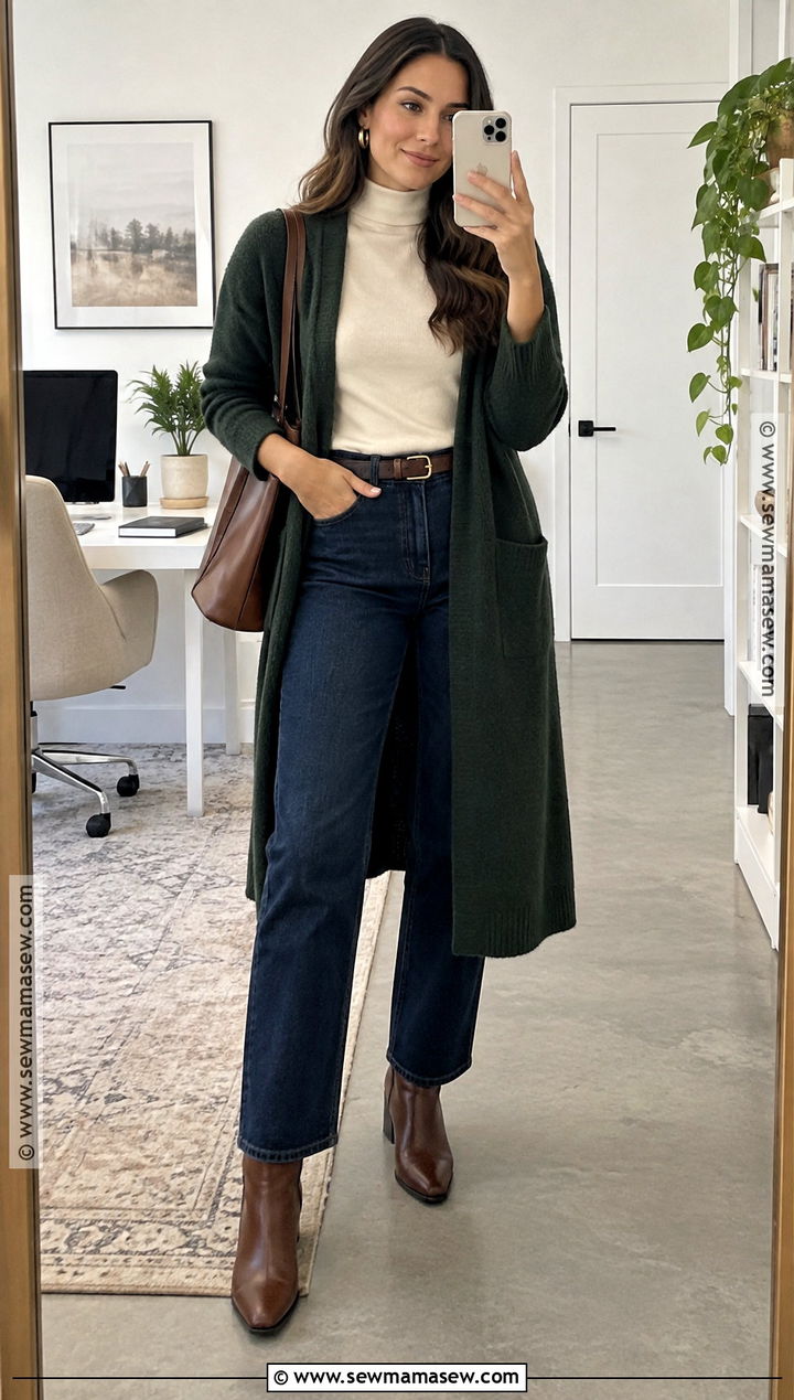 Long Cardigan and Dark Jeans Fall Office Outfit - 25 fall office outfits for women