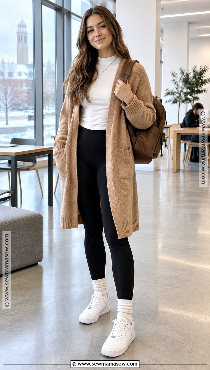 Long Cardigan and Leggings Fall School Outfit - 25 outfit ideas autumn school