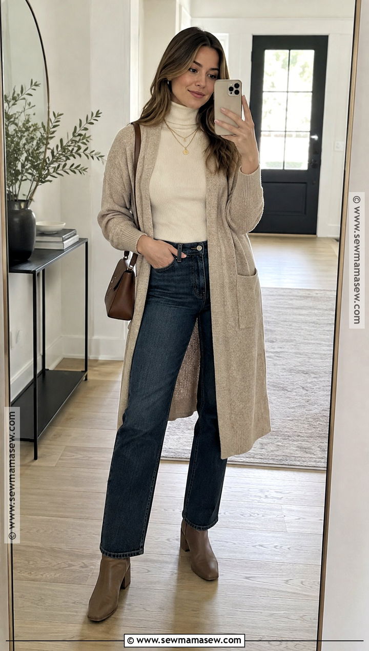 Long Cardigan and Straight Leg Jeans Outfit - 20 winter fall outfits for women