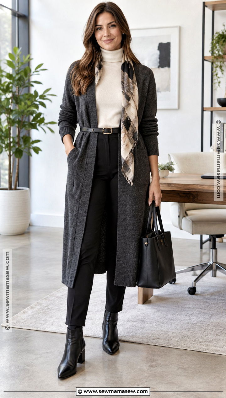 Long Cardigan and Turtleneck Outfit - 25 winter autumn outfits