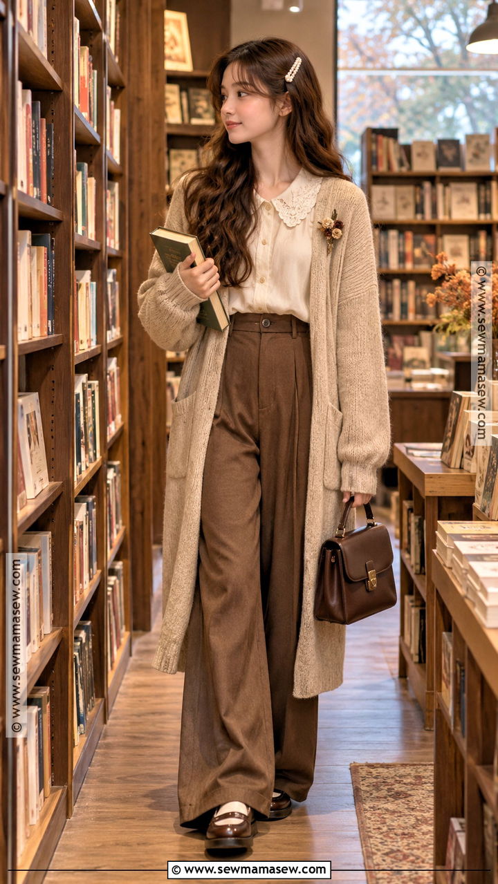 Long Cardigan and Wide Leg Trousers Shoujo Outfit - 20 Fall Shoujo Outfits
