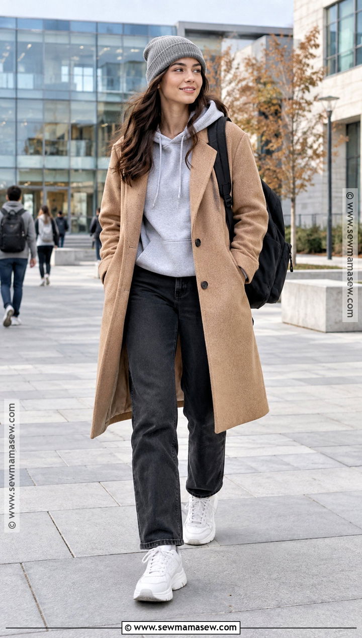 Long Coat And Hoodie School Outfit - 20 cold fall outfits school