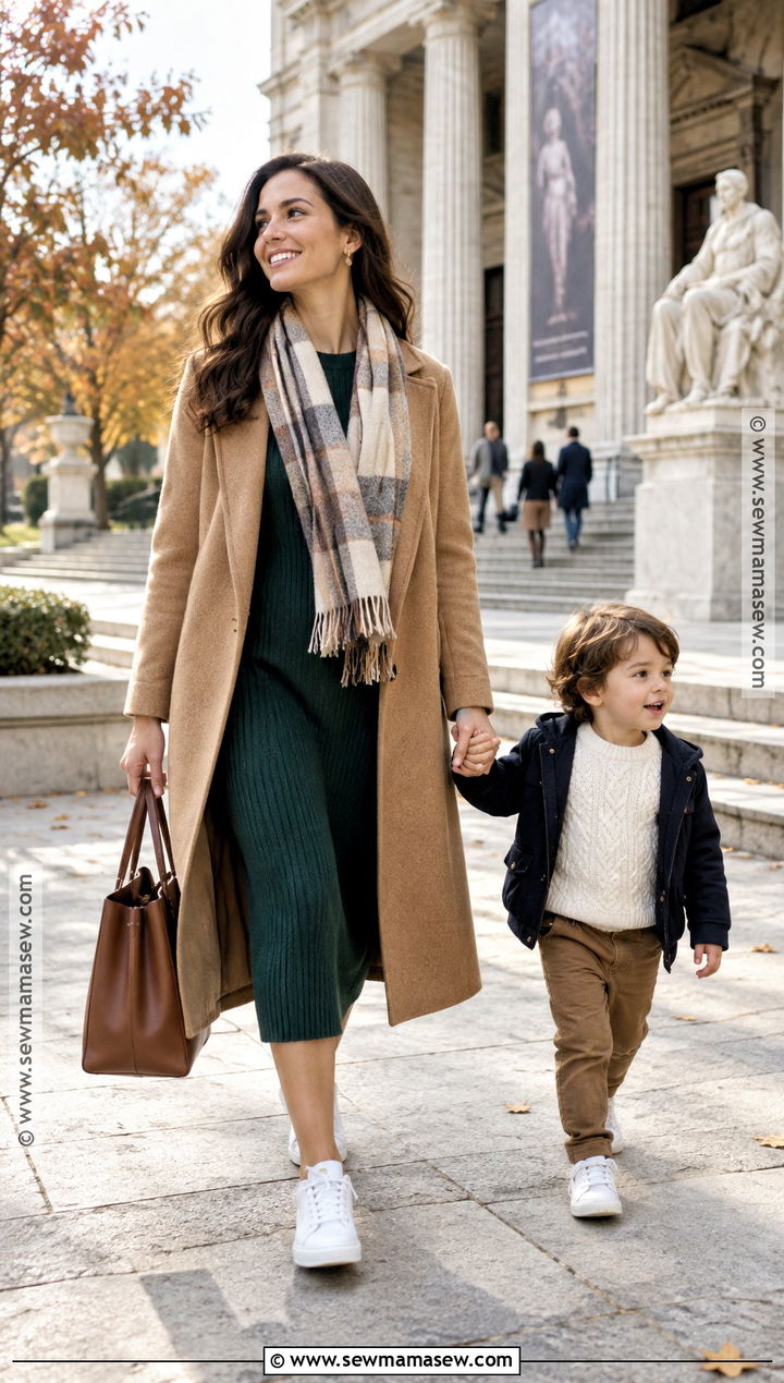 Long Coat And Knit Dress Fall Mom Outfit - 15 fall mom fashion ideas 2026