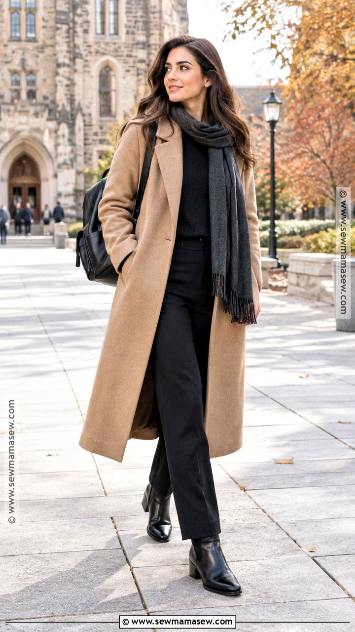 Long Coat And Monochrome Basics Fall Semester Outfit - 20 fall semester outfits