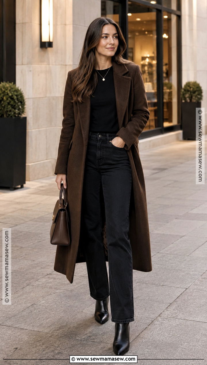 Long Coat And Monochrome Denim Fall Date Night Outfit - 15 date night casual outfit fall ideas