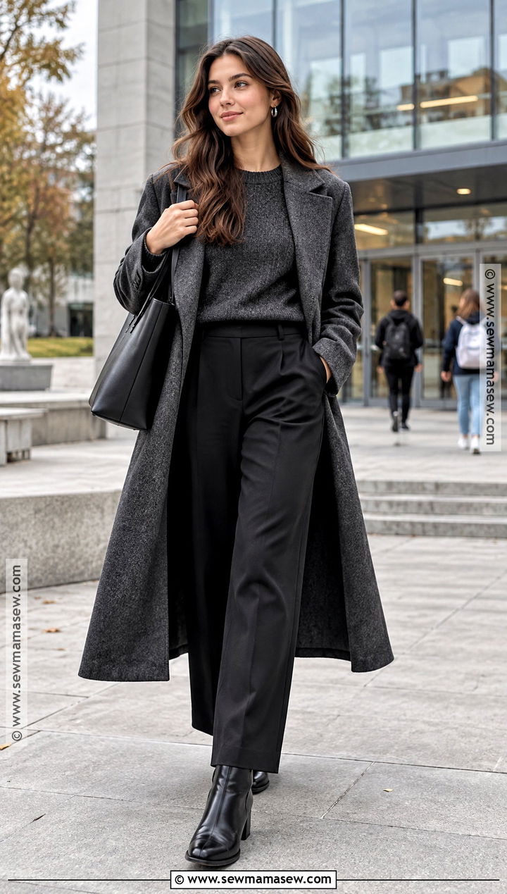 Long Coat And Monochrome Knit College Outfit - 25 autumn college outfits
