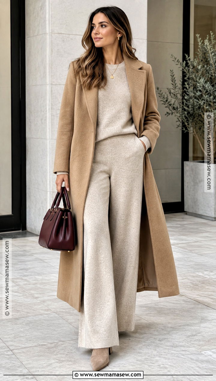 Long Coat And Monochrome Knit Fall Outfit - 25 cozy fall outfits aesthetic