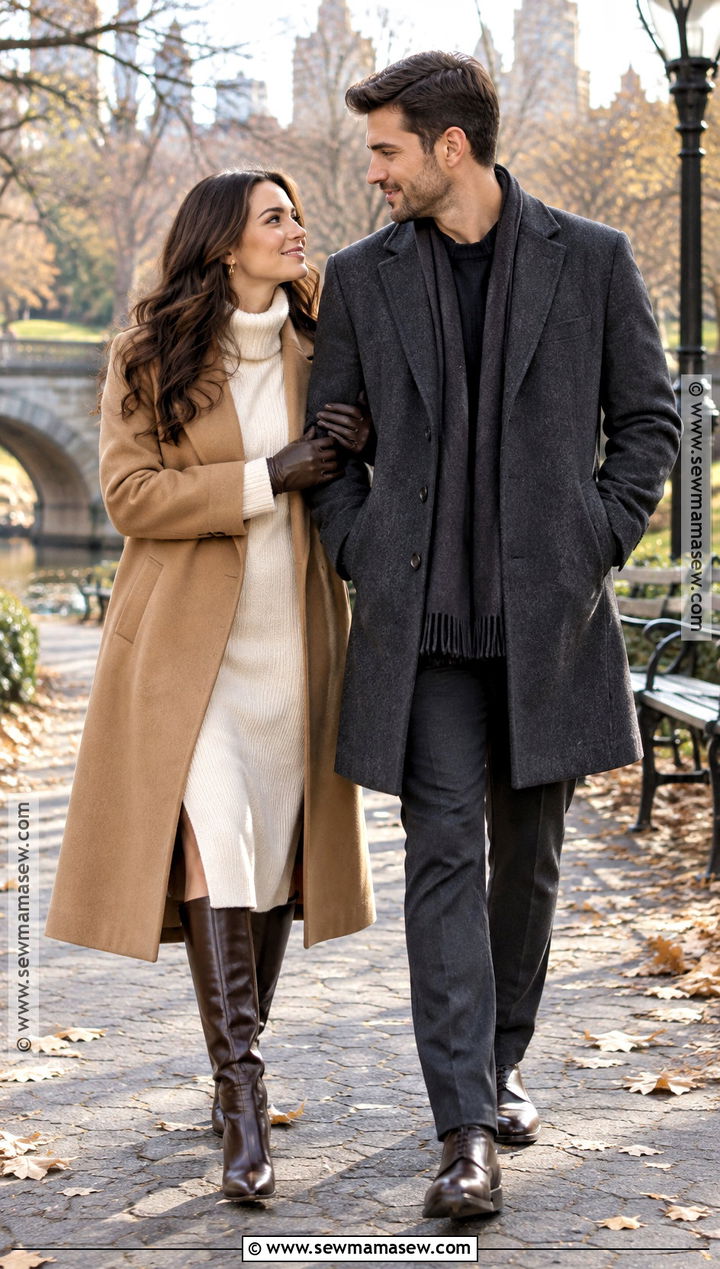 Long Coat And Sweater Dress Engagement Outfit - 25 fall engagement pictures outfit ideas