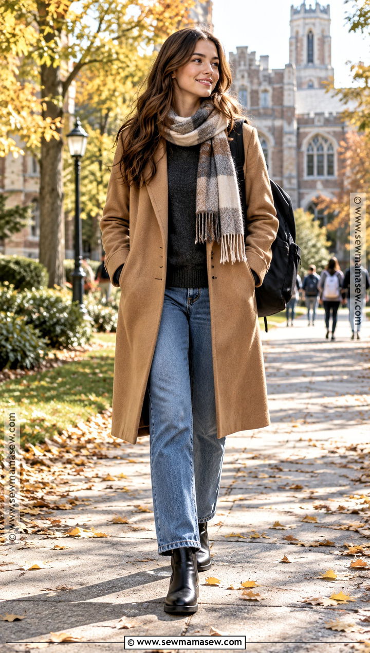 Long Coat And Sweater Jeans School Outfit - 25 autumn outfits for school