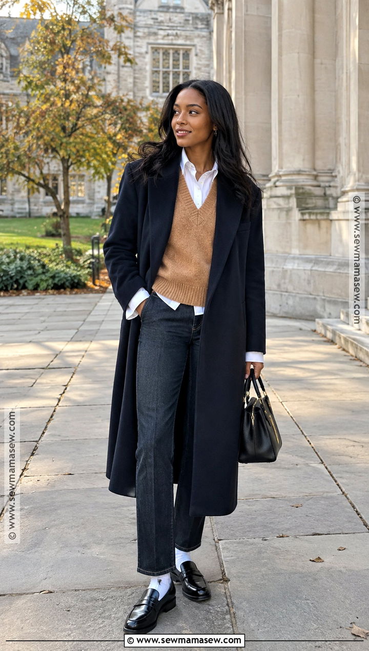 Long Coat And Sweater Vest Autumn Outfit - 25 autumn outfits for black women