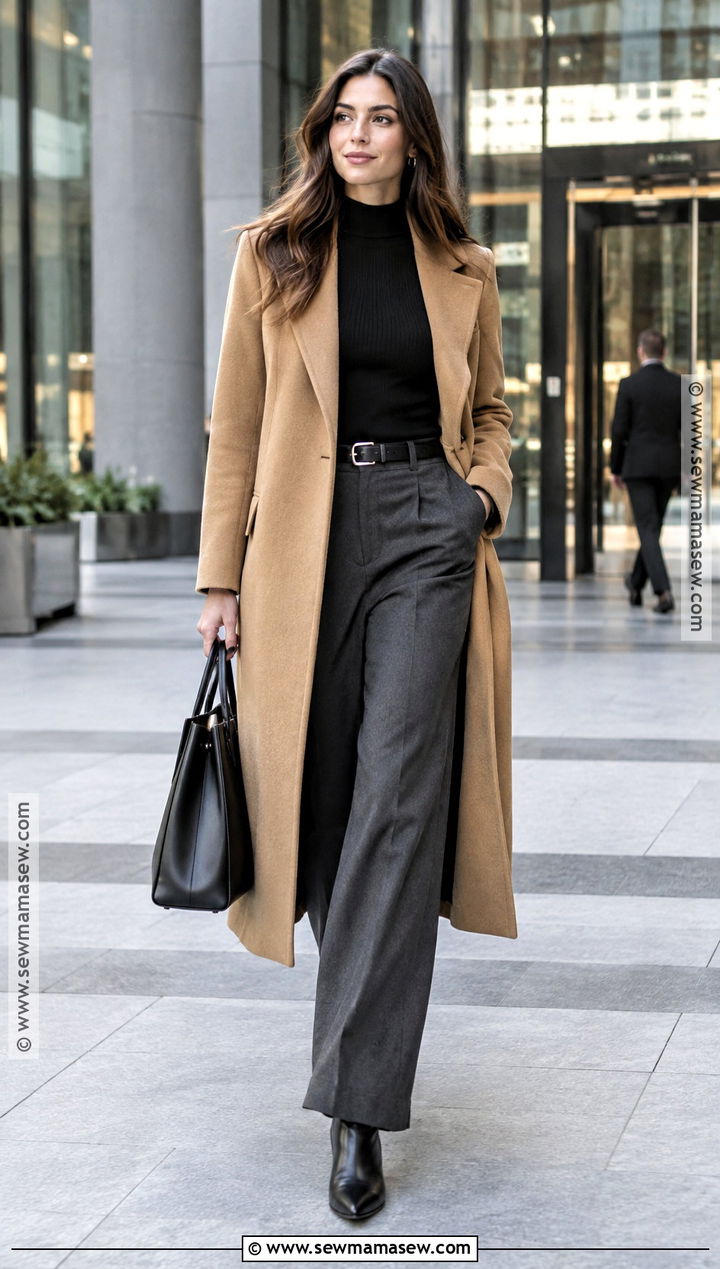 Long Coat And Tailored Trousers Fall Work Outfit - 20 fall workwear ideas